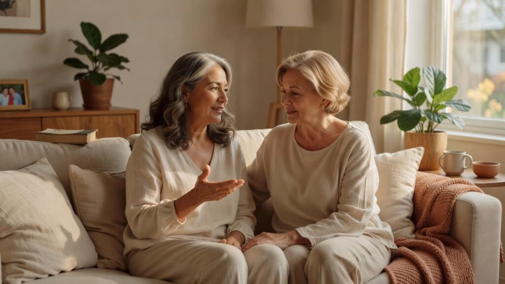Two women in honest supportive conversation